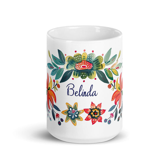 Belinda Exclusive Name Art Piece Home Office Work Coffee Mug Mexican Spanish Pride Gift Cup One-Of-A-Kind Calligraphy White Glossy Mug | B15 Mexicada