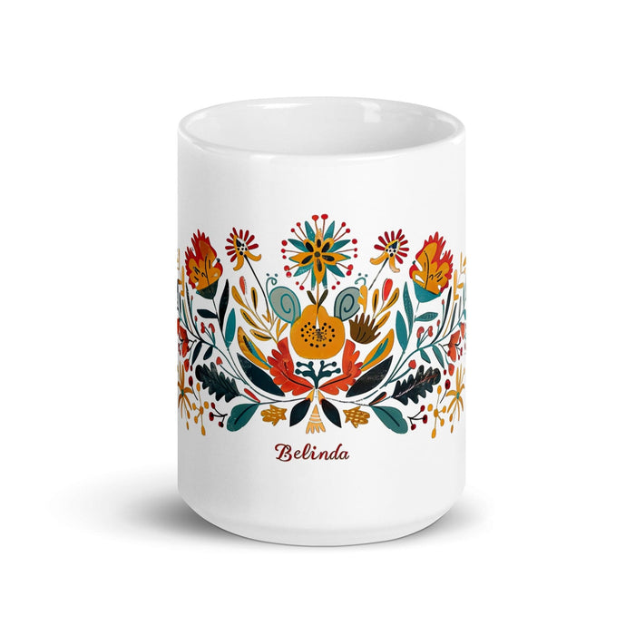 Belinda Exclusive Name Art Piece Home Office Work Coffee Mug Mexican Spanish Pride Gift Cup One-Of-A-Kind Calligraphy White Glossy Mug | B16 Mexicada