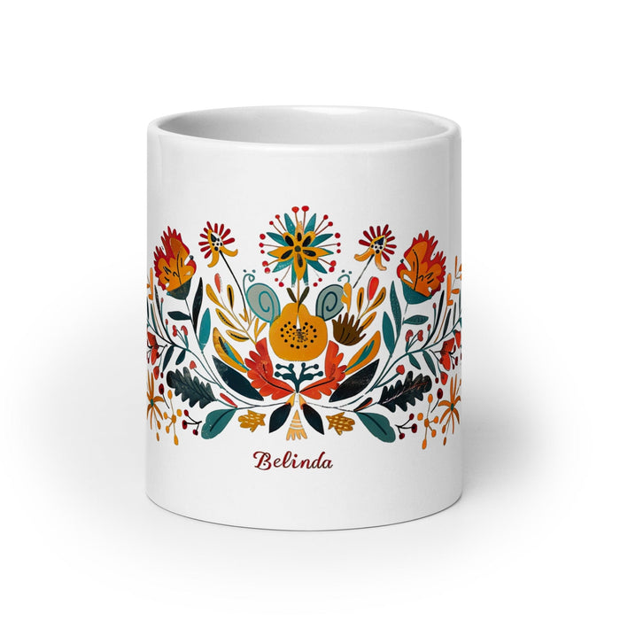 Belinda Exclusive Name Art Piece Home Office Work Coffee Mug Mexican Spanish Pride Gift Cup One-Of-A-Kind Calligraphy White Glossy Mug | B16 Mexicada