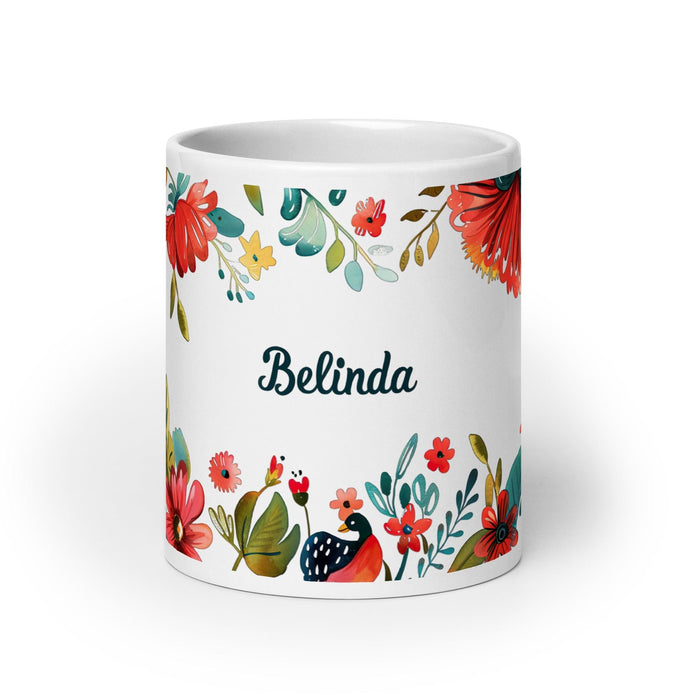 Belinda Exclusive Name Art Piece Home Office Work Coffee Mug Mexican Spanish Pride Gift Cup One-Of-A-Kind Calligraphy White Glossy Mug | B17 Mexicada