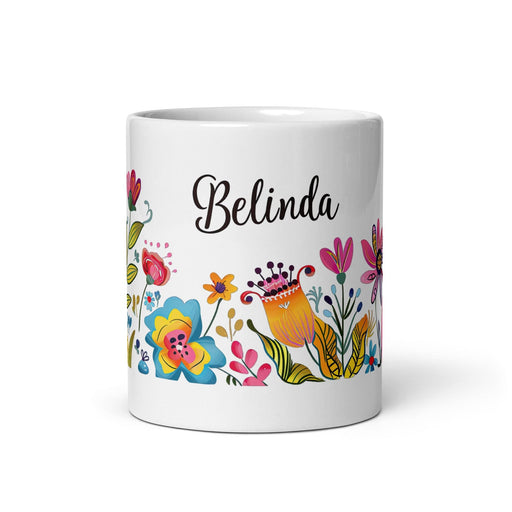 Belinda Exclusive Name Art Piece Home Office Work Coffee Mug Mexican Spanish Pride Gift Cup One-Of-A-Kind Calligraphy White Glossy Mug | B18 Mexicada