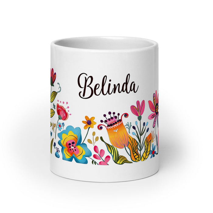 Belinda Exclusive Name Art Piece Home Office Work Coffee Mug Mexican Spanish Pride Gift Cup One-Of-A-Kind Calligraphy White Glossy Mug | B18 Mexicada