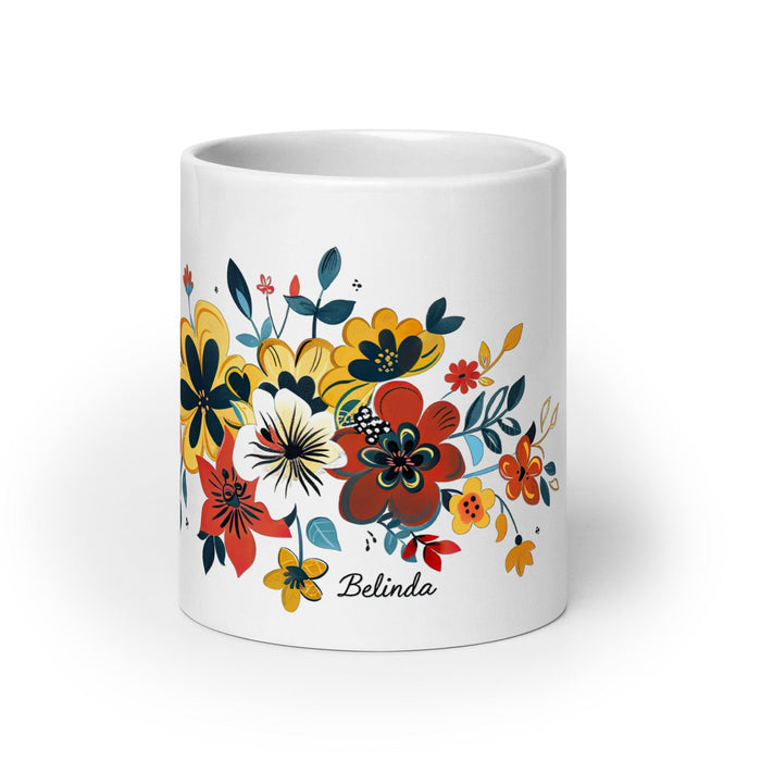 Belinda Exclusive Name Art Piece Home Office Work Coffee Mug Mexican Spanish Pride Gift Cup One-Of-A-Kind Calligraphy White Glossy Mug | B2 Mexicada