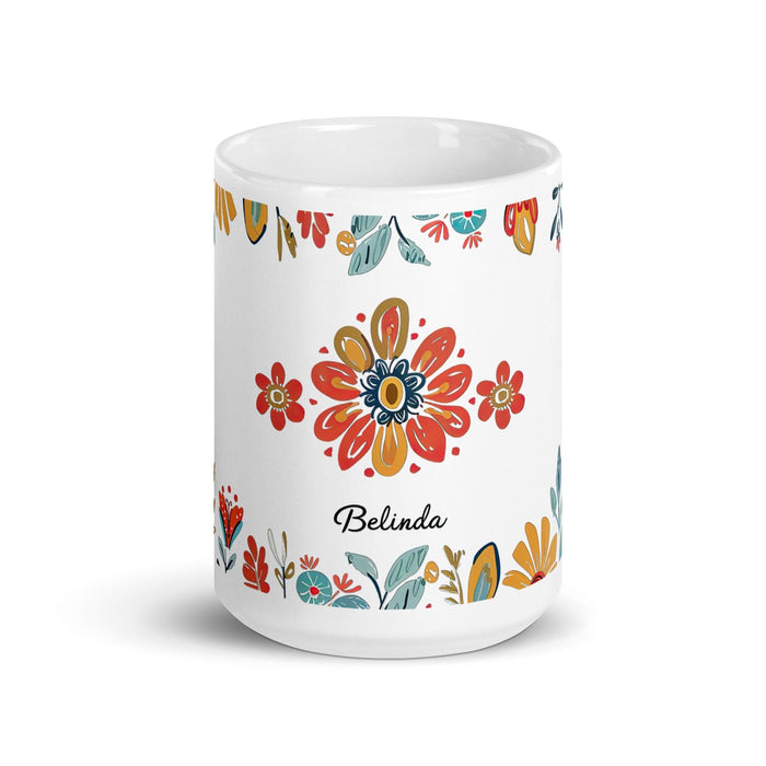 Belinda Exclusive Name Art Piece Home Office Work Coffee Mug Mexican Spanish Pride Gift Cup One-Of-A-Kind Calligraphy White Glossy Mug | B20 Mexicada