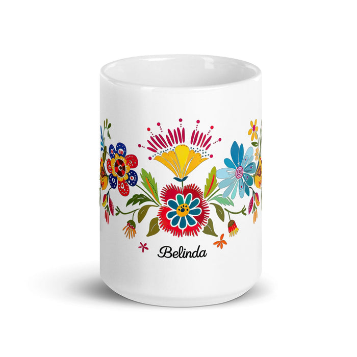 Belinda Exclusive Name Art Piece Home Office Work Coffee Mug Mexican Spanish Pride Gift Cup One-Of-A-Kind Calligraphy White Glossy Mug | B21 Mexicada