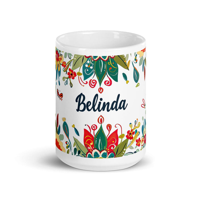 Belinda Exclusive Name Art Piece Home Office Work Coffee Mug Mexican Spanish Pride Gift Cup One-Of-A-Kind Calligraphy White Glossy Mug | B22 Mexicada