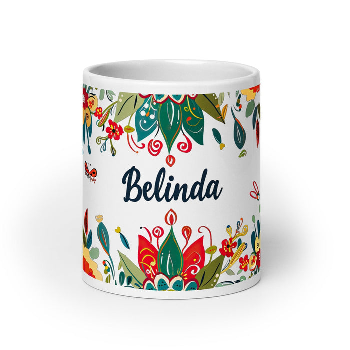 Belinda Exclusive Name Art Piece Home Office Work Coffee Mug Mexican Spanish Pride Gift Cup One-Of-A-Kind Calligraphy White Glossy Mug | B22 Mexicada