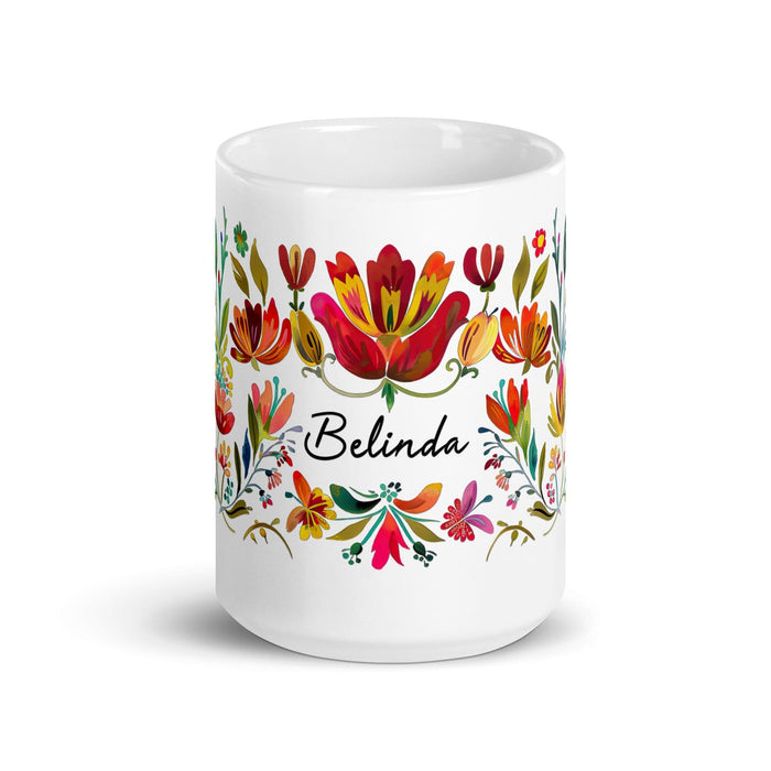 Belinda Exclusive Name Art Piece Home Office Work Coffee Mug Mexican Spanish Pride Gift Cup One-Of-A-Kind Calligraphy White Glossy Mug | B25 Mexicada