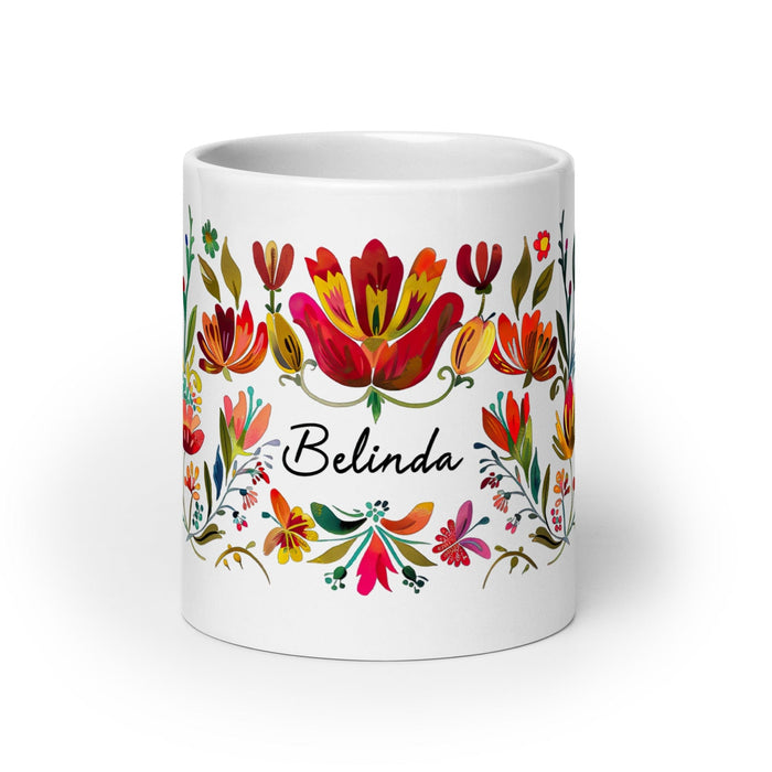 Belinda Exclusive Name Art Piece Home Office Work Coffee Mug Mexican Spanish Pride Gift Cup One-Of-A-Kind Calligraphy White Glossy Mug | B25 Mexicada