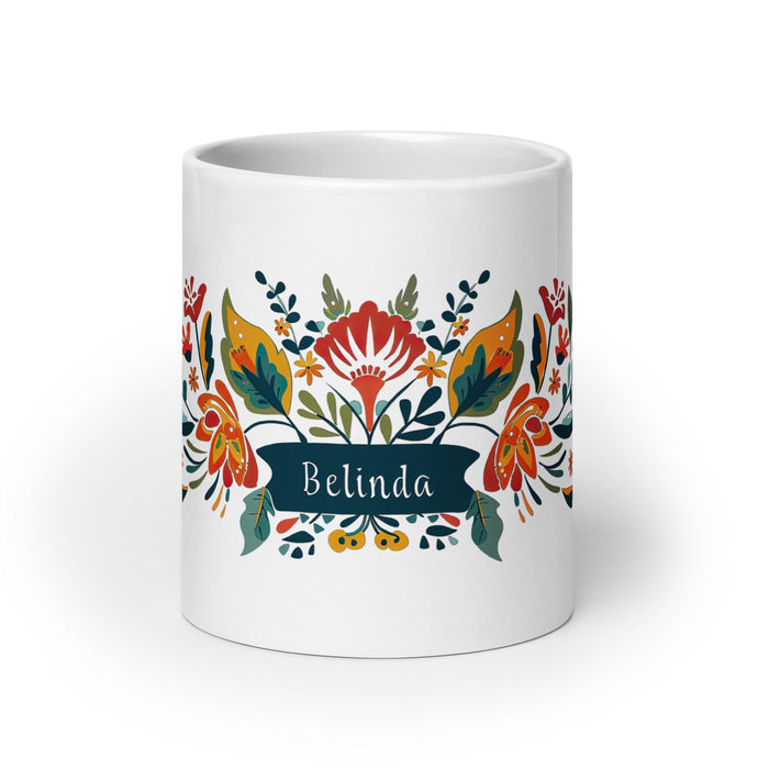 Belinda Exclusive Name Art Piece Home Office Work Coffee Mug Mexican Spanish Pride Gift Cup One-Of-A-Kind Calligraphy White Glossy Mug | B3 Mexicada