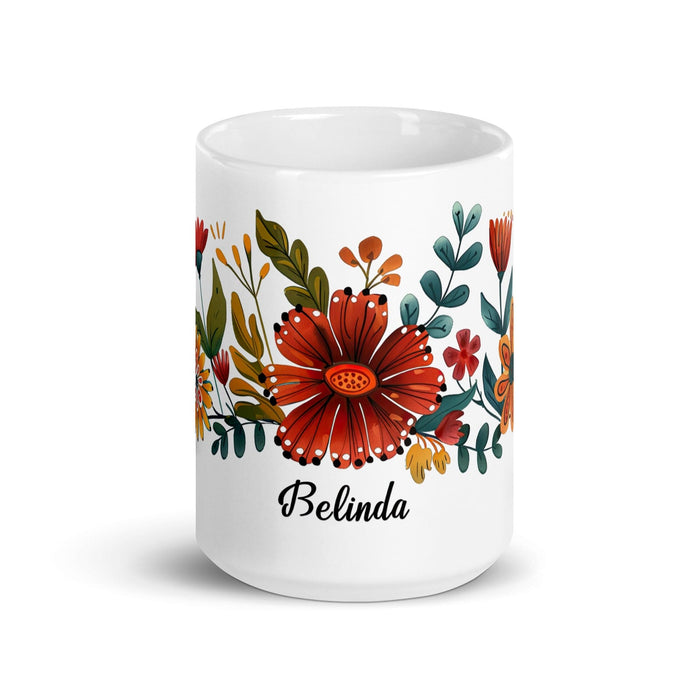 Belinda Exclusive Name Art Piece Home Office Work Coffee Mug Mexican Spanish Pride Gift Cup One-Of-A-Kind Calligraphy White Glossy Mug | B4 Mexicada