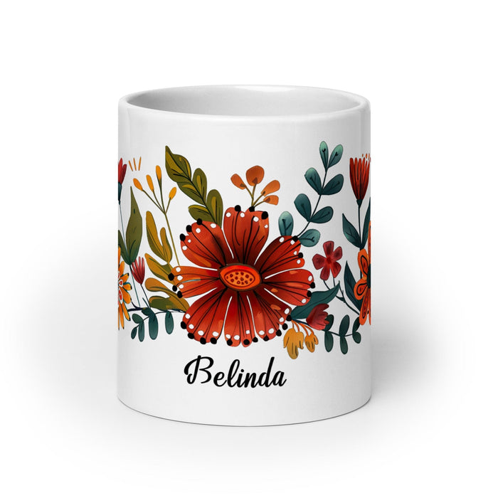 Belinda Exclusive Name Art Piece Home Office Work Coffee Mug Mexican Spanish Pride Gift Cup One-Of-A-Kind Calligraphy White Glossy Mug | B4 Mexicada