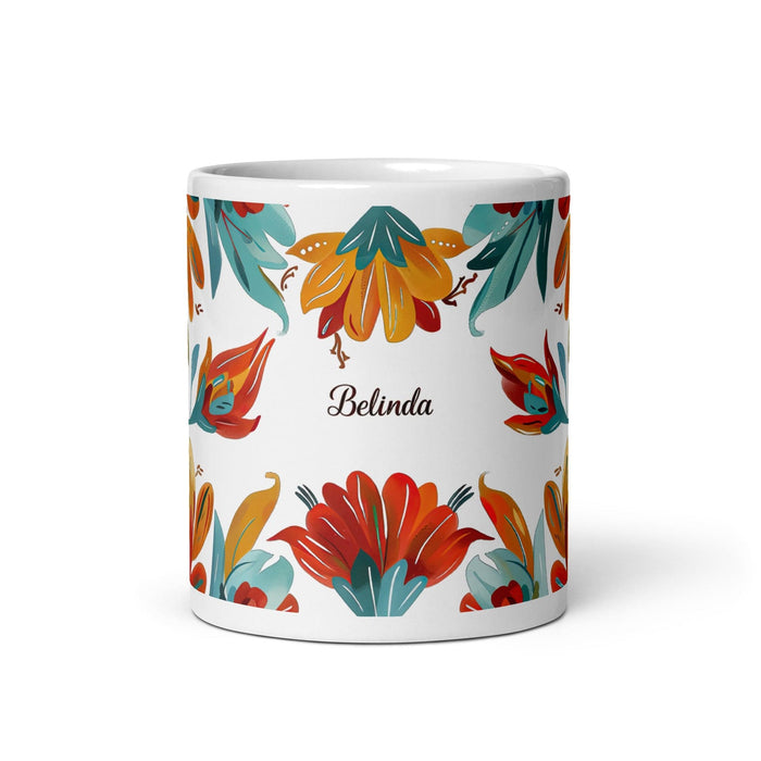 Belinda Exclusive Name Art Piece Home Office Work Coffee Mug Mexican Spanish Pride Gift Cup One-Of-A-Kind Calligraphy White Glossy Mug | B6 Mexicada