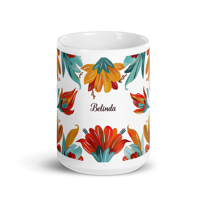 Belinda Exclusive Name Art Piece Home Office Work Coffee Mug Mexican Spanish Pride Gift Cup One-Of-A-Kind Calligraphy White Glossy Mug | B6 Mexicada