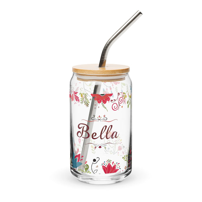 Bella Exclusive Name Art Piece Can - Shaped Glass Home Office Work Mexican Spanish Pride Gift Cup One - Of - A - Kind Calligraphy Glass | B22 - Mexicada