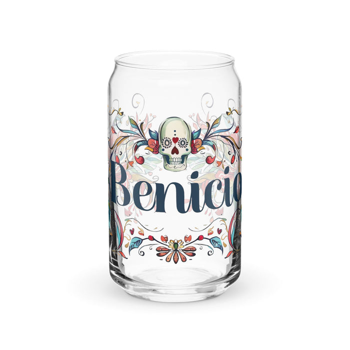 Benicio Exclusive Name Art Piece Can - Shaped Glass Home Office Work Mexican Spanish Pride Gift Cup One - Of - A - Kind Calligraphy Glass | B1 - Mexicada