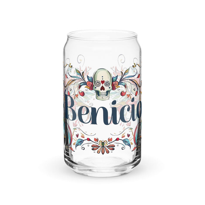 Benicio Exclusive Name Art Piece Can-Shaped Glass Home Office Work Mexican Spanish Pride Gift Cup One-Of-A-Kind Calligraphy Glass | B1 Mexicada 16 oz