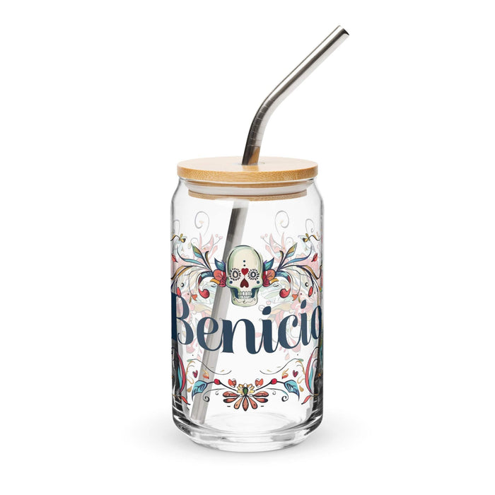 Benicio Exclusive Name Art Piece Can-Shaped Glass Home Office Work Mexican Spanish Pride Gift Cup One-Of-A-Kind Calligraphy Glass | B1 Mexicada 16 oz With Lid & Straw