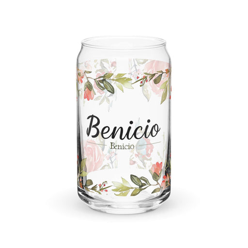 Benicio Exclusive Name Art Piece Can - Shaped Glass Home Office Work Mexican Spanish Pride Gift Cup One - Of - A - Kind Calligraphy Glass | B14 - Mexicada