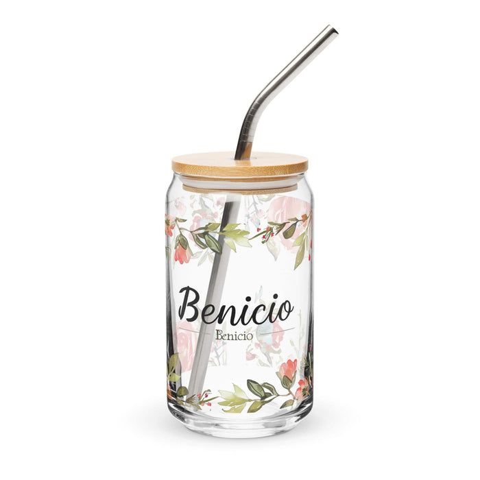 Benicio Exclusive Name Art Piece Can - Shaped Glass Home Office Work Mexican Spanish Pride Gift Cup One - Of - A - Kind Calligraphy Glass | B14 - Mexicada