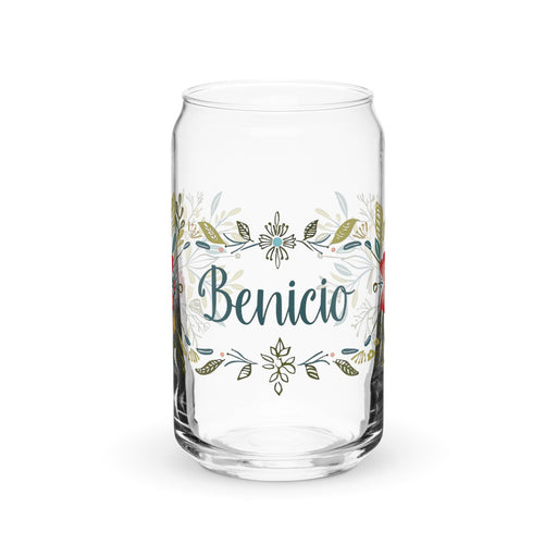 Benicio Exclusive Name Art Piece Can - Shaped Glass Home Office Work Mexican Spanish Pride Gift Cup One - Of - A - Kind Calligraphy Glass | B15 - Mexicada