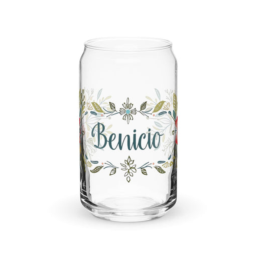 Benicio Exclusive Name Art Piece Can-Shaped Glass Home Office Work Mexican Spanish Pride Gift Cup One-Of-A-Kind Calligraphy Glass | B15 Mexicada 16 oz