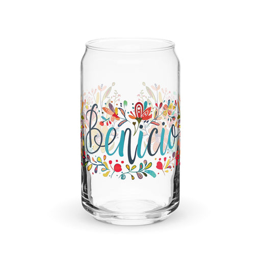 Benicio Exclusive Name Art Piece Can - Shaped Glass Home Office Work Mexican Spanish Pride Gift Cup One - Of - A - Kind Calligraphy Glass | B16 - Mexicada