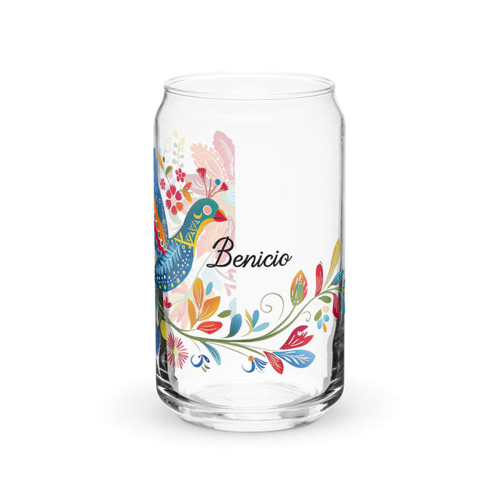 Benicio Exclusive Name Art Piece Can-Shaped Glass Home Office Work Mexican Spanish Pride Gift Cup One-Of-A-Kind Calligraphy Glass | B17 Mexicada 16 oz