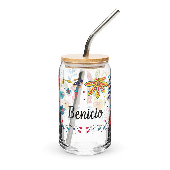 Benicio Exclusive Name Art Piece Can - Shaped Glass Home Office Work Mexican Spanish Pride Gift Cup One - Of - A - Kind Calligraphy Glass | B18 - Mexicada