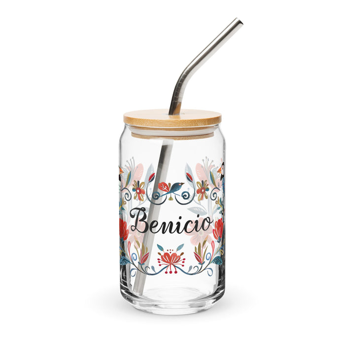 Benicio Exclusive Name Art Piece Can - Shaped Glass Home Office Work Mexican Spanish Pride Gift Cup One - Of - A - Kind Calligraphy Glass | B19 - Mexicada