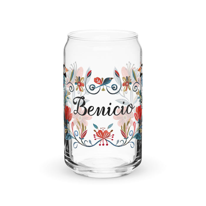 Benicio Exclusive Name Art Piece Can - Shaped Glass Home Office Work Mexican Spanish Pride Gift Cup One - Of - A - Kind Calligraphy Glass | B19 - Mexicada