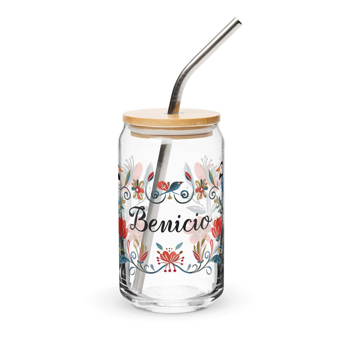 Benicio Exclusive Name Art Piece Can-Shaped Glass Home Office Work Mexican Spanish Pride Gift Cup One-Of-A-Kind Calligraphy Glass | B19 Mexicada 16 oz With Lid & Straw