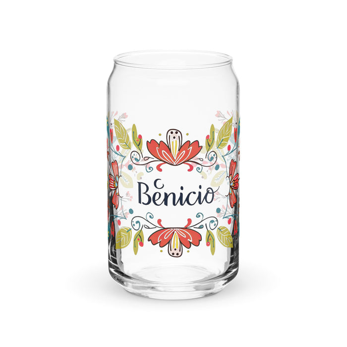 Benicio Exclusive Name Art Piece Can - Shaped Glass Home Office Work Mexican Spanish Pride Gift Cup One - Of - A - Kind Calligraphy Glass | B21 - Mexicada