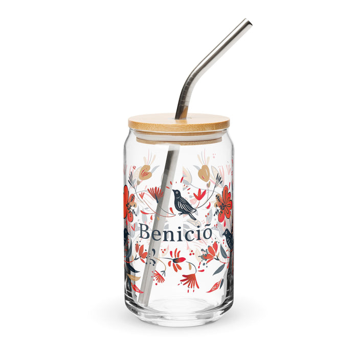 Benicio Exclusive Name Art Piece Can - Shaped Glass Home Office Work Mexican Spanish Pride Gift Cup One - Of - A - Kind Calligraphy Glass | B22 - Mexicada