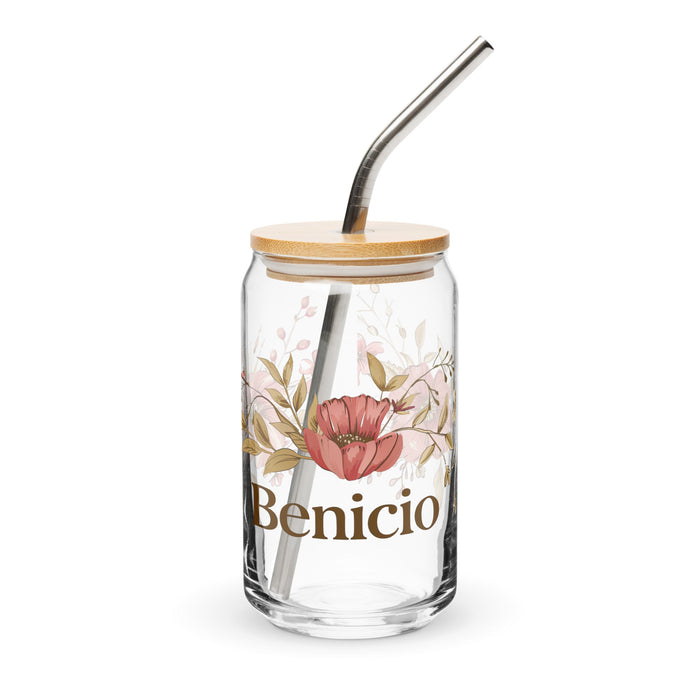 Benicio Exclusive Name Art Piece Can - Shaped Glass Home Office Work Mexican Spanish Pride Gift Cup One - Of - A - Kind Calligraphy Glass | B23 - Mexicada