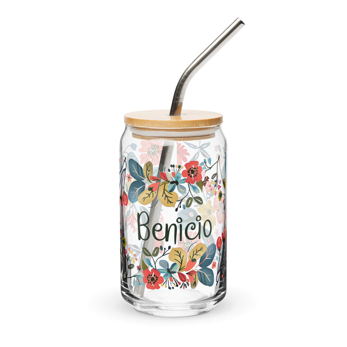 Benicio Exclusive Name Art Piece Can - Shaped Glass Home Office Work Mexican Spanish Pride Gift Cup One - Of - A - Kind Calligraphy Glass | B24 - Mexicada