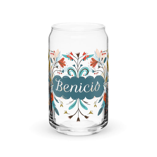 Benicio Exclusive Name Art Piece Can-Shaped Glass Home Office Work Mexican Spanish Pride Gift Cup One-Of-A-Kind Calligraphy Glass | B25 Mexicada 16 oz