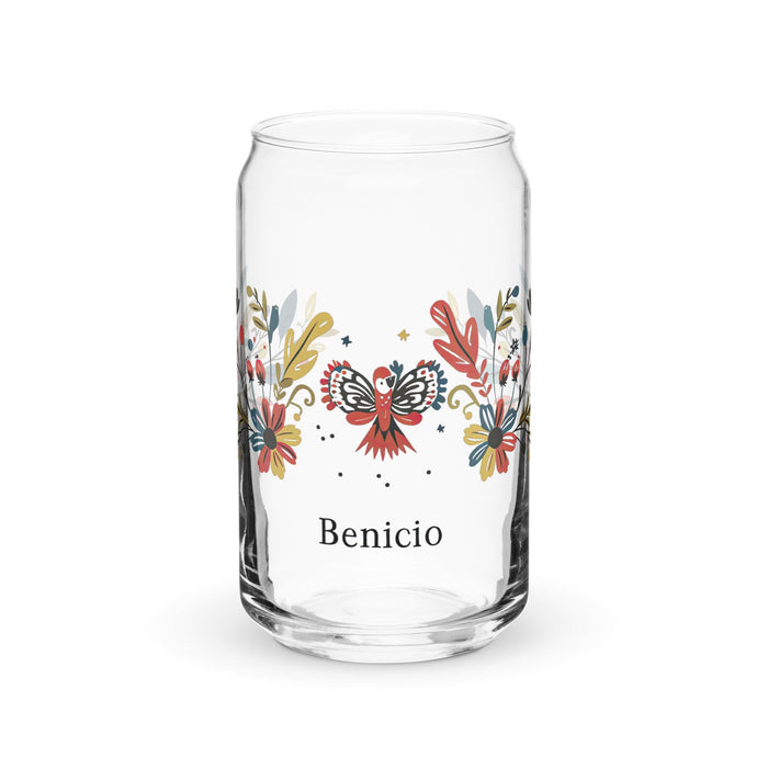 Benicio Exclusive Name Art Piece Can - Shaped Glass Home Office Work Mexican Spanish Pride Gift Cup One - Of - A - Kind Calligraphy Glass | B26 - Mexicada