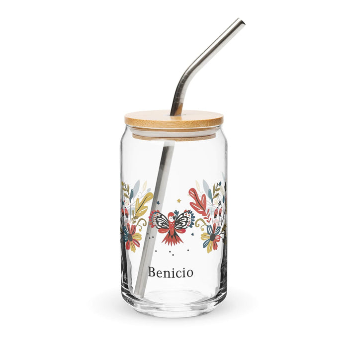 Benicio Exclusive Name Art Piece Can-Shaped Glass Home Office Work Mexican Spanish Pride Gift Cup One-Of-A-Kind Calligraphy Glass | B26 Mexicada 16 oz With Lid & Straw