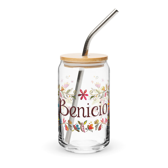 Benicio Exclusive Name Art Piece Can - Shaped Glass Home Office Work Mexican Spanish Pride Gift Cup One - Of - A - Kind Calligraphy Glass | B6 - Mexicada