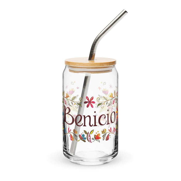 Benicio Exclusive Name Art Piece Can-Shaped Glass Home Office Work Mexican Spanish Pride Gift Cup One-Of-A-Kind Calligraphy Glass | B6 Mexicada 16 oz With Lid & Straw