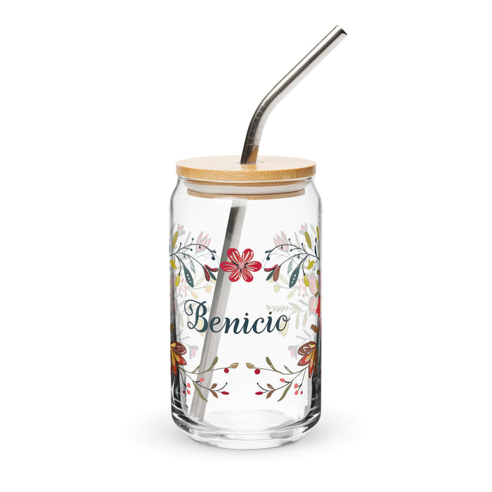 Benicio Exclusive Name Art Piece Can - Shaped Glass Home Office Work Mexican Spanish Pride Gift Cup One - Of - A - Kind Calligraphy Glass | B7 - Mexicada