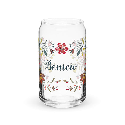 Benicio Exclusive Name Art Piece Can-Shaped Glass Home Office Work Mexican Spanish Pride Gift Cup One-Of-A-Kind Calligraphy Glass | B7 Mexicada 16 oz