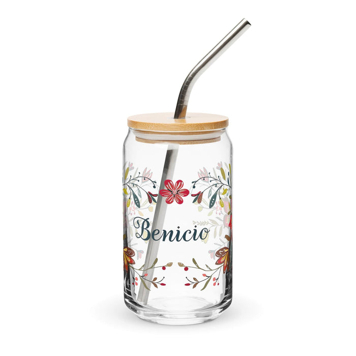 Benicio Exclusive Name Art Piece Can-Shaped Glass Home Office Work Mexican Spanish Pride Gift Cup One-Of-A-Kind Calligraphy Glass | B7 Mexicada 16 oz With Lid & Straw