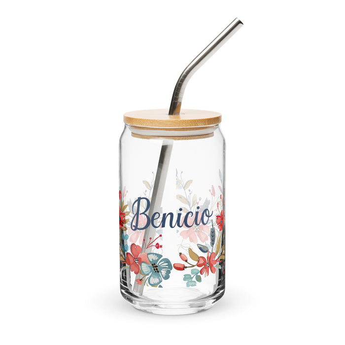 Benicio Exclusive Name Art Piece Can - Shaped Glass Home Office Work Mexican Spanish Pride Gift Cup One - Of - A - Kind Calligraphy Glass | B8 - Mexicada