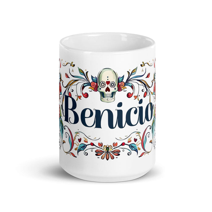 Benicio Exclusive Name Art Piece Home Office Work Coffee Mug Mexican Spanish Pride Gift Cup One-Of-A-Kind Calligraphy White Glossy Mug | B1 Mexicada