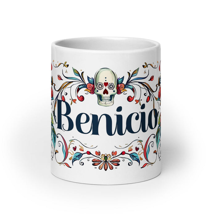 Benicio Exclusive Name Art Piece Home Office Work Coffee Mug Mexican Spanish Pride Gift Cup One-Of-A-Kind Calligraphy White Glossy Mug | B1 Mexicada