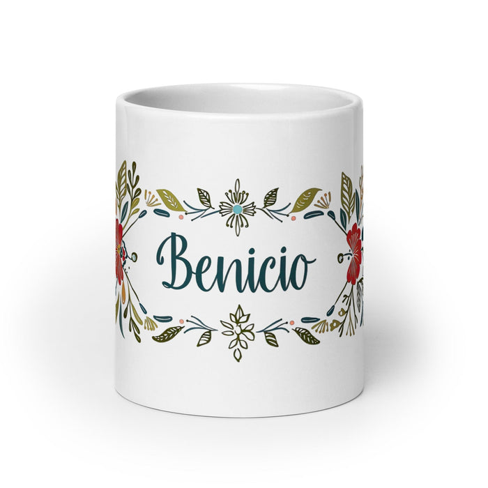 Benicio Exclusive Name Art Piece Home Office Work Coffee Mug Mexican Spanish Pride Gift Cup One-Of-A-Kind Calligraphy White Glossy Mug | B15 Mexicada