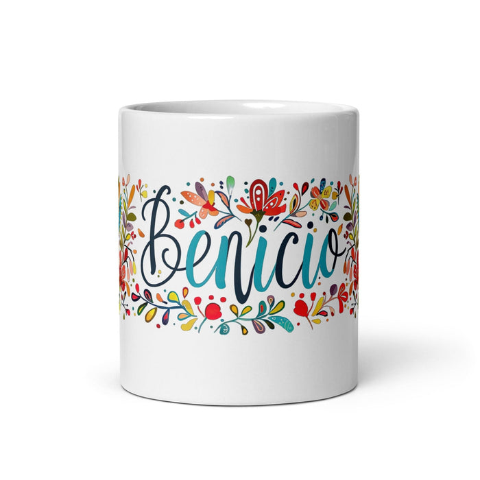 Benicio Exclusive Name Art Piece Home Office Work Coffee Mug Mexican Spanish Pride Gift Cup One-Of-A-Kind Calligraphy White Glossy Mug | B16 Mexicada