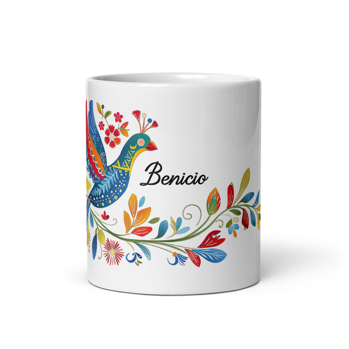 Benicio Exclusive Name Art Piece Home Office Work Coffee Mug Mexican Spanish Pride Gift Cup One-Of-A-Kind Calligraphy White Glossy Mug | B17 Mexicada